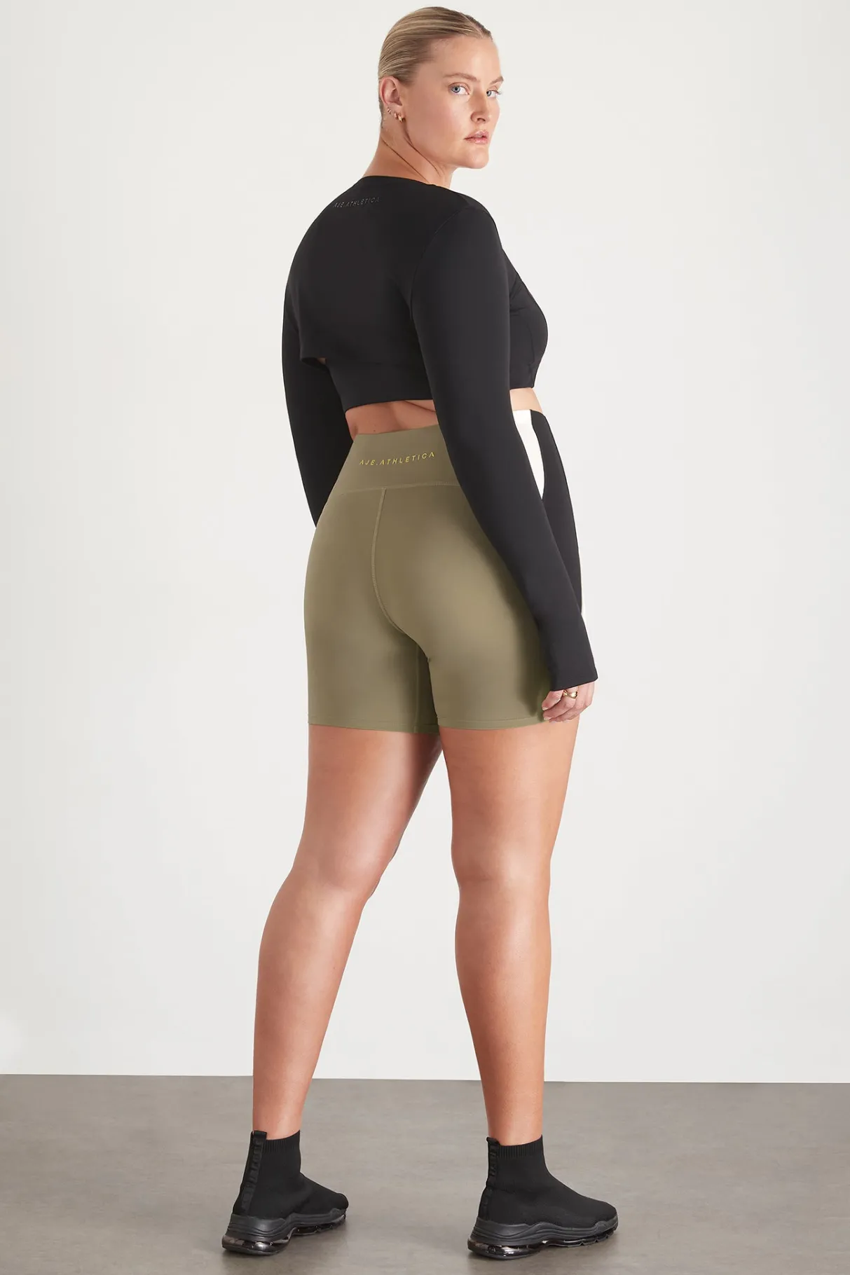 panelled_bike_short__15.webp Sale Aje ATHLETICA Panelled Bike Short 615 Soft Khaki Multi