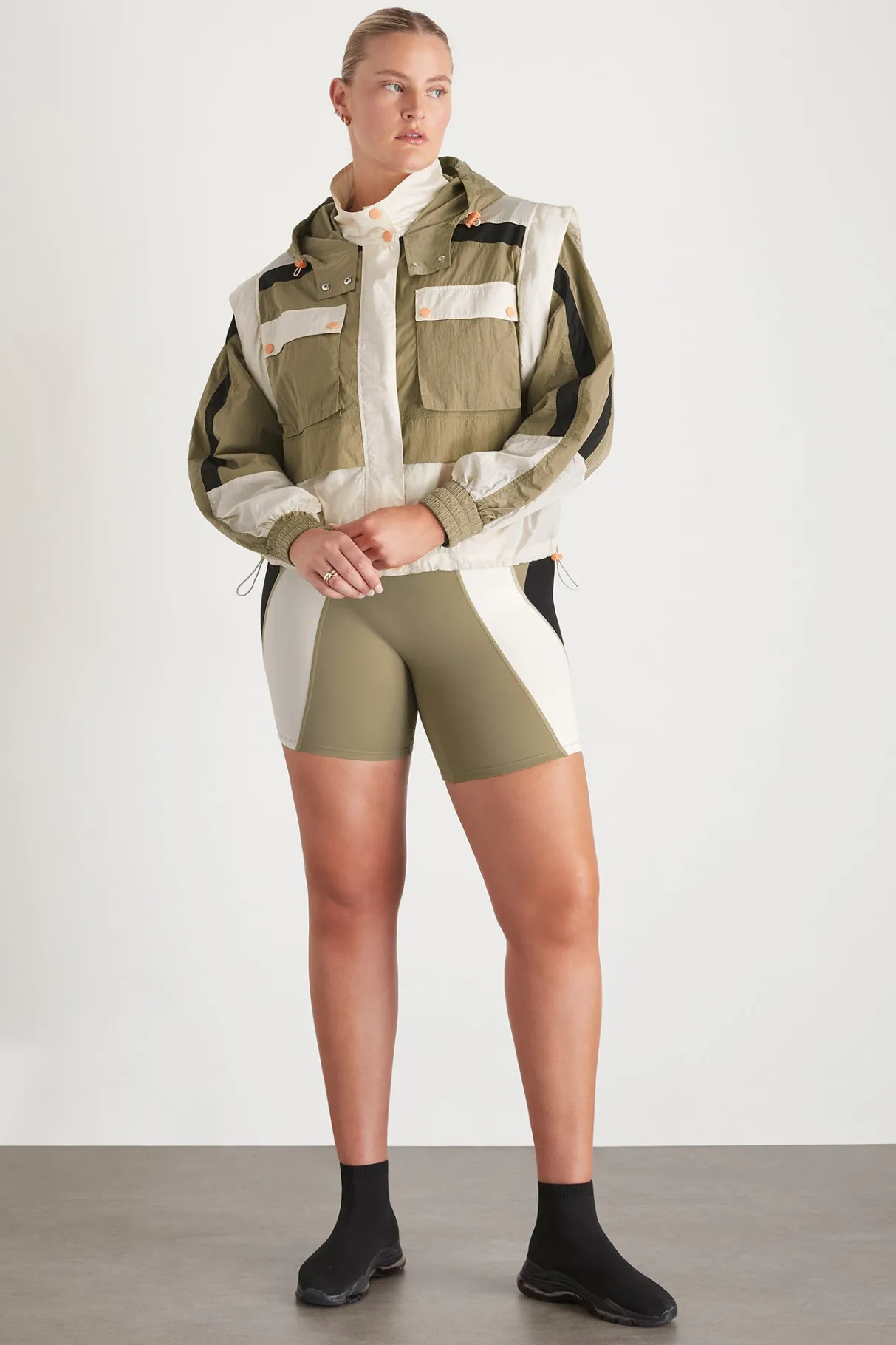 panelled_bike_short__16.webp Sale Aje ATHLETICA Panelled Bike Short 615 Soft Khaki Multi