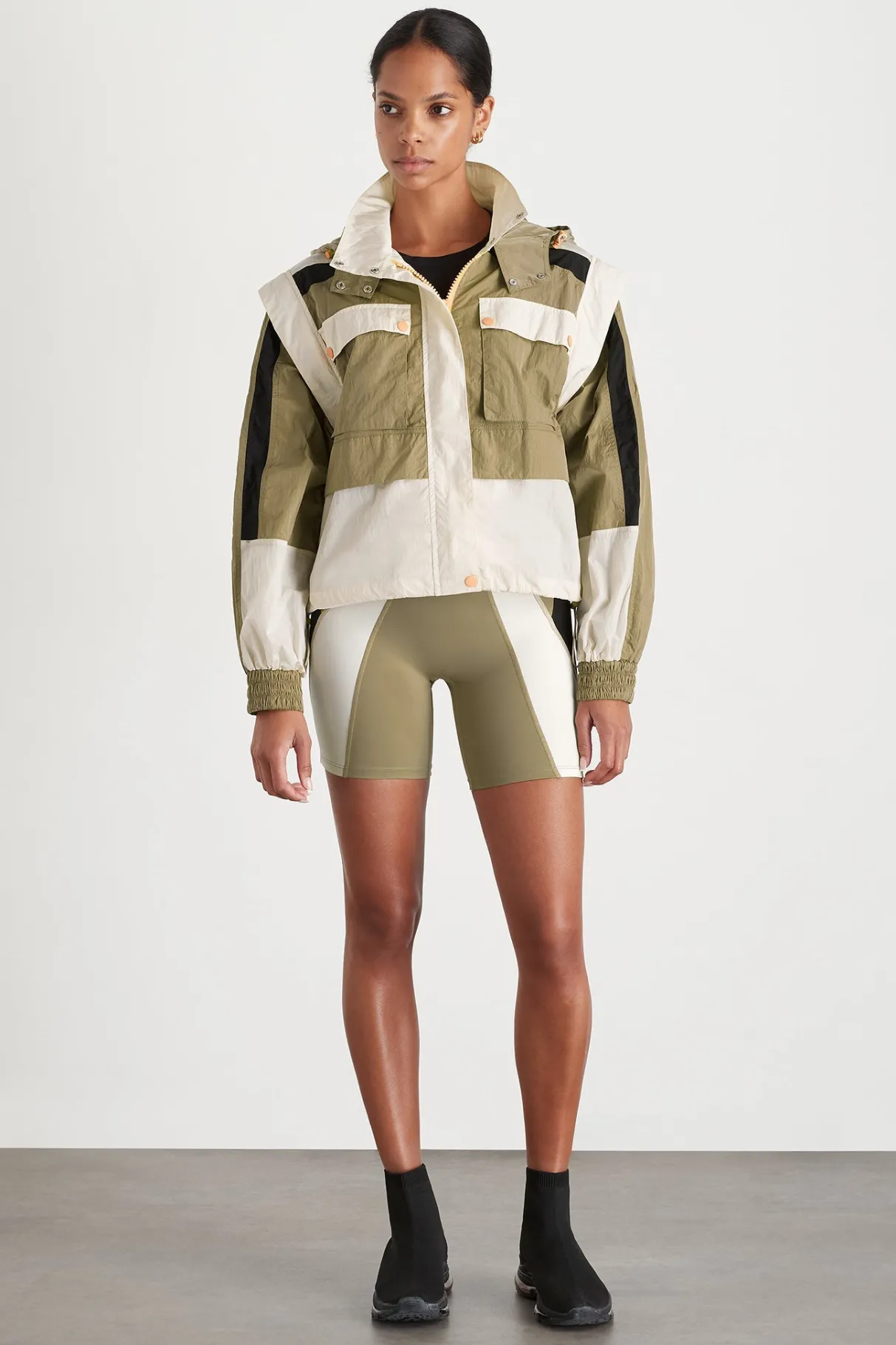 panelled_bike_short__6.webp Sale Aje ATHLETICA Panelled Bike Short 615 Soft Khaki Multi