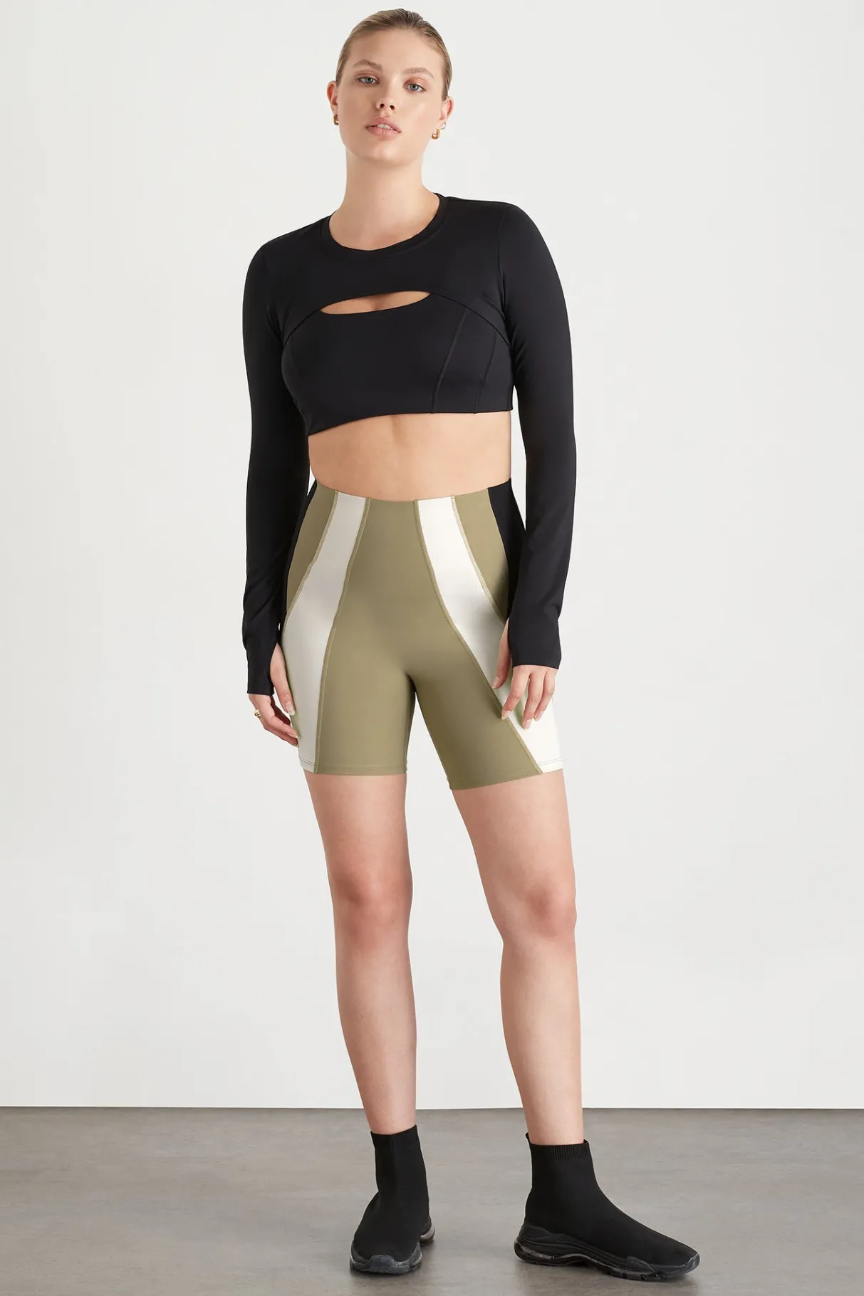 panelled_bike_short__7.webp Sale Aje ATHLETICA Panelled Bike Short 615 Soft Khaki Multi