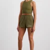 Cheap Aje ATHLETICA Panelled Terry Short 616 Deep Khaki