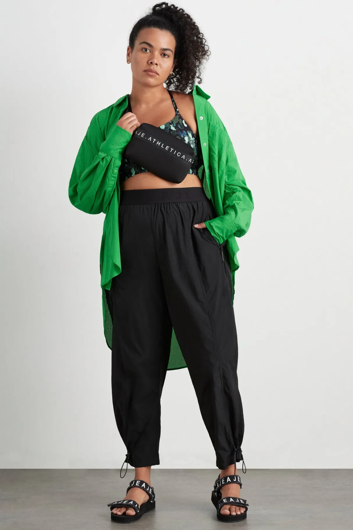 perforated_long_shirt__11.webp Sale Aje ATHLETICA Perforated Long Shirt 406 Vivid Green/Gold