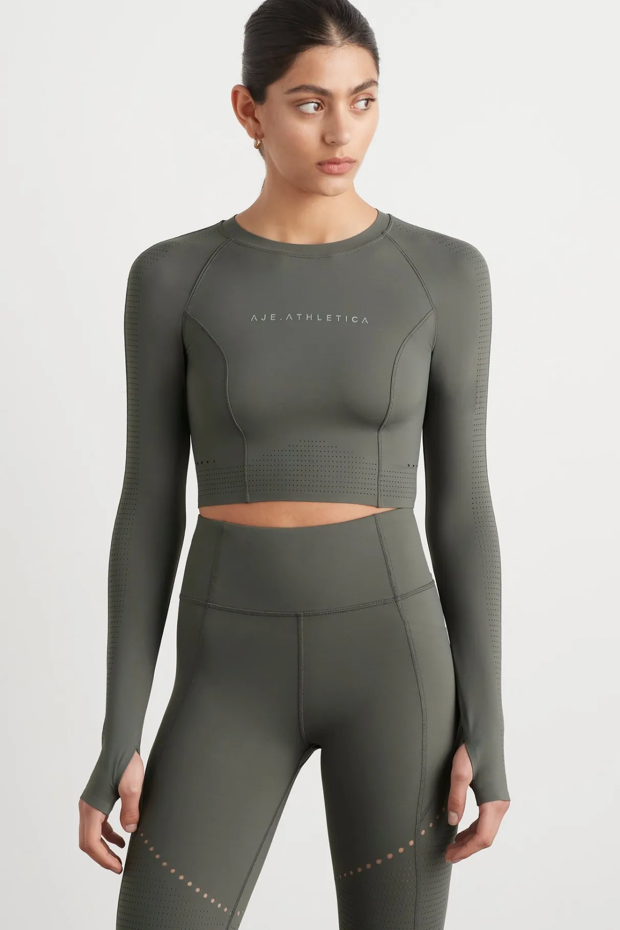 perforated_long_sleeve_crop_top__0.webp Sale Aje ATHLETICA Perforated Long Sleeve Crop Top 340 Midnight Grey/Reflective