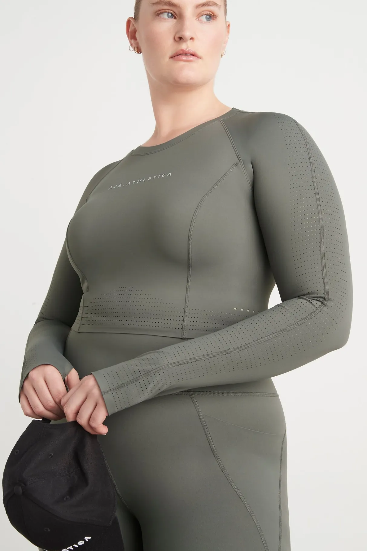 perforated_long_sleeve_crop_top__12.webp Sale Aje ATHLETICA Perforated Long Sleeve Crop Top 340 Midnight Grey/Reflective