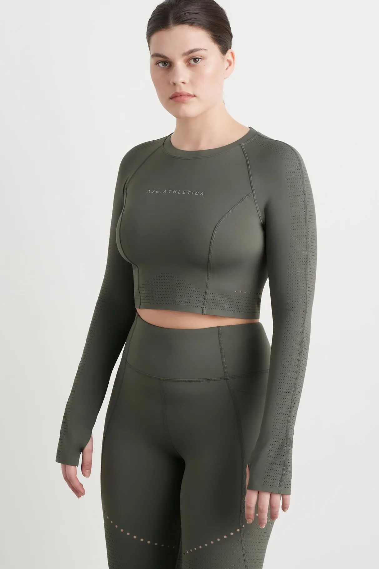 perforated_long_sleeve_crop_top__5.webp Sale Aje ATHLETICA Perforated Long Sleeve Crop Top 340 Midnight Grey/Reflective