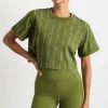 New Aje ATHLETICA Pinstripe Crop Tee 105 Evergreen White