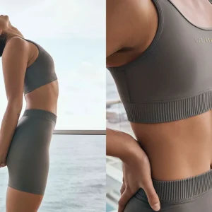 Clearance Aje ATHLETICA Pintuck Effect Sports Bra 327 Midnight Grey/Citrus Yellow