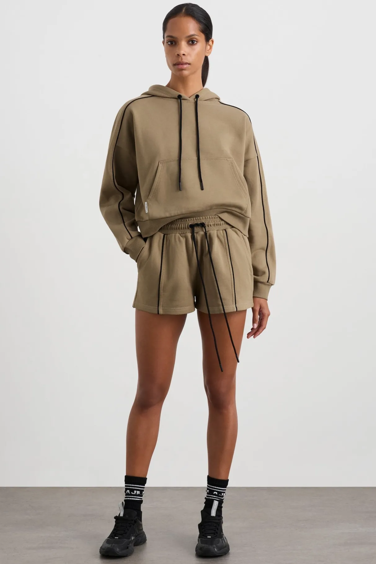 piped_sweat_shorts__0.webp Clearance Aje ATHLETICA Piped Sweat Shorts 638 Soft Khaki Black