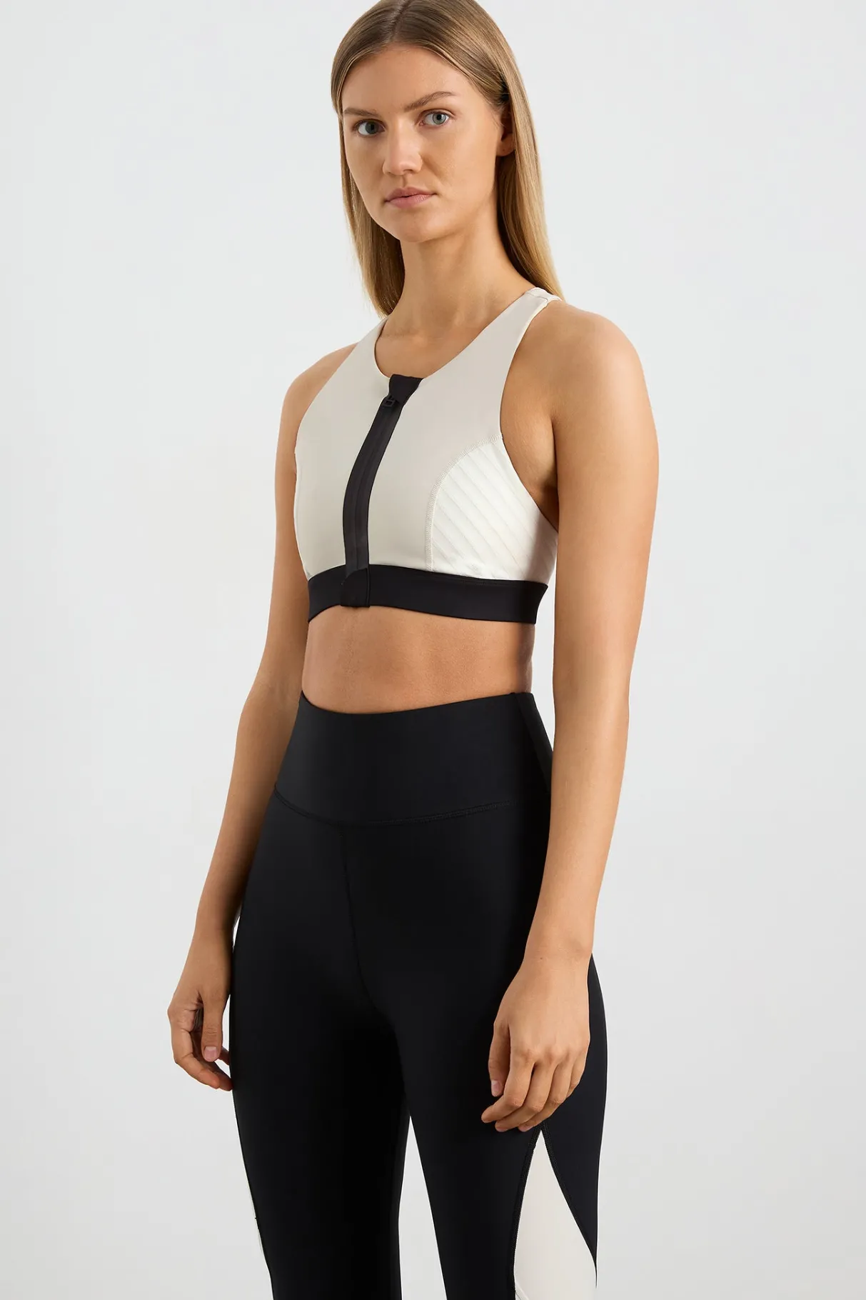 quilted_zip_front_bra__0.webp New Aje ATHLETICA Quilted Zip Front Bra 304 Moonstone Grey / Ecru / Black