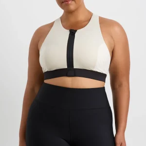 New Aje ATHLETICA Quilted Zip Front Bra 304 Moonstone Grey / Ecru / Black