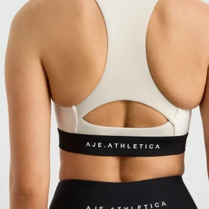 New Aje ATHLETICA Quilted Zip Front Bra 304 Moonstone Grey / Ecru / Black