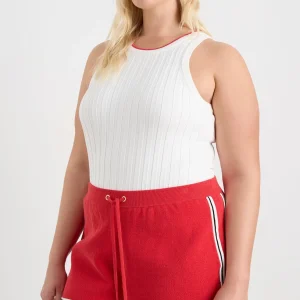 New Aje ATHLETICA Racer Split Knit Top 107 White / Passionate Red