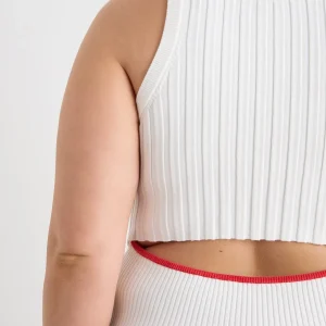 New Aje ATHLETICA Racer Split Knit Top 107 White / Passionate Red