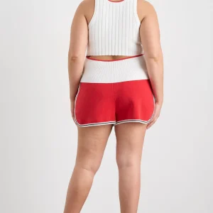 New Aje ATHLETICA Racer Split Knit Top 107 White / Passionate Red