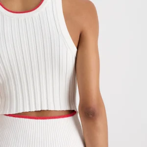 New Aje ATHLETICA Racer Split Knit Top 107 White / Passionate Red