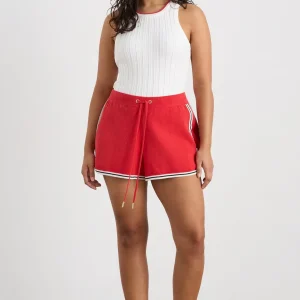 New Aje ATHLETICA Racer Split Knit Top 107 White / Passionate Red