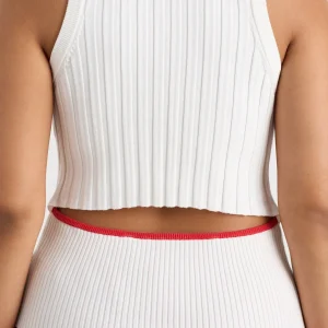 New Aje ATHLETICA Racer Split Knit Top 107 White / Passionate Red
