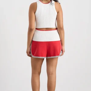 New Aje ATHLETICA Racer Split Knit Top 107 White / Passionate Red