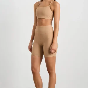 Best Sale Aje ATHLETICA Ribbed Mid Length Bike Short 601 Natural Tan