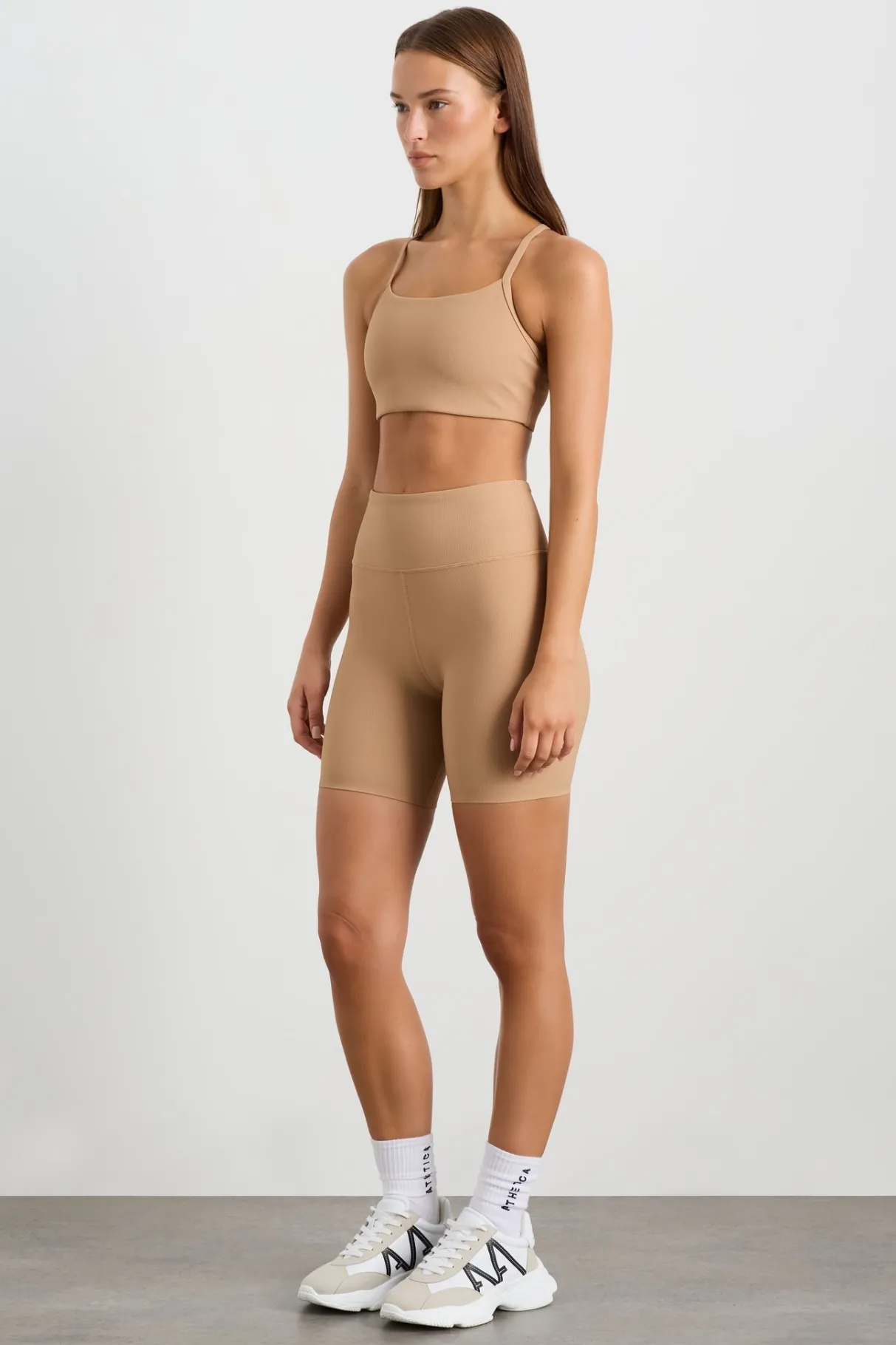ribbed_mid_length_bike_short__0-1.webp Best Sale Aje ATHLETICA Ribbed Mid Length Bike Short 601 Natural Tan