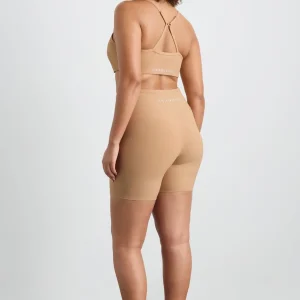 Best Sale Aje ATHLETICA Ribbed Mid Length Bike Short 601 Natural Tan