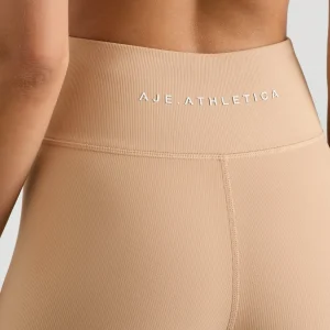 Best Sale Aje ATHLETICA Ribbed Mid Length Bike Short 601 Natural Tan