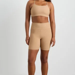 Best Sale Aje ATHLETICA Ribbed Mid Length Bike Short 601 Natural Tan