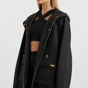 New Aje ATHLETICA Ruched Longline Parka 767 Black