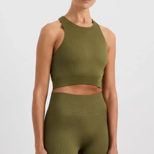 Online Aje ATHLETICA Seamless Crop Tank 148 Deep Khaki