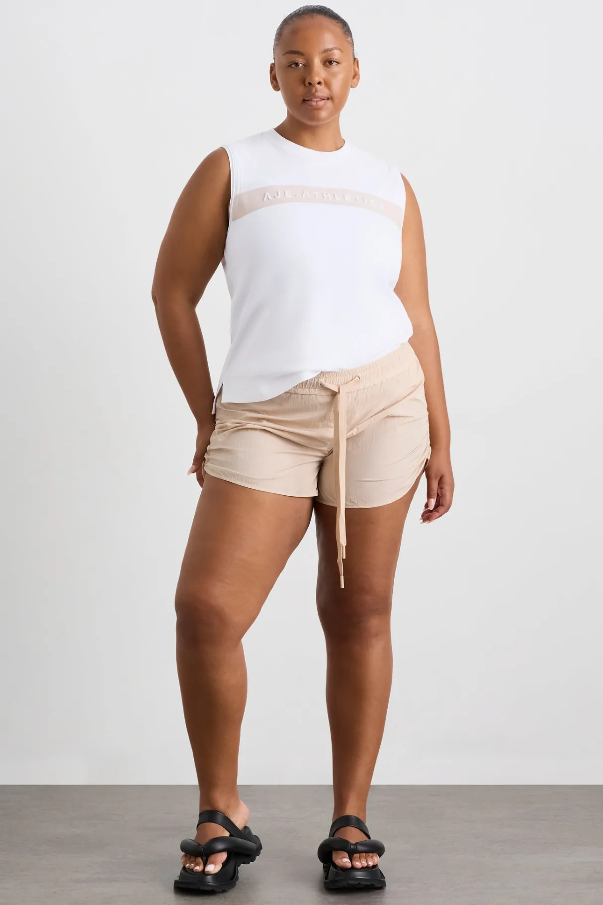 side_ruched_short__12.webp Clearance Aje ATHLETICA Side Ruched Short 602 Latte Beige