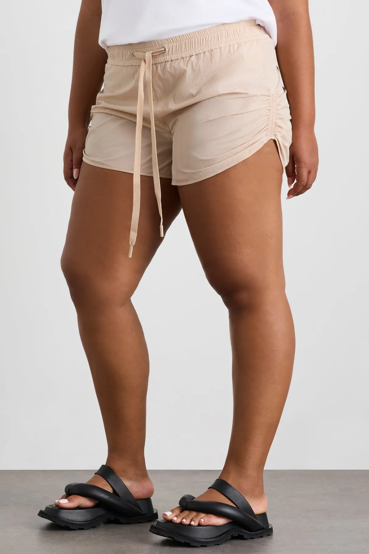 side_ruched_short__13.webp Clearance Aje ATHLETICA Side Ruched Short 602 Latte Beige