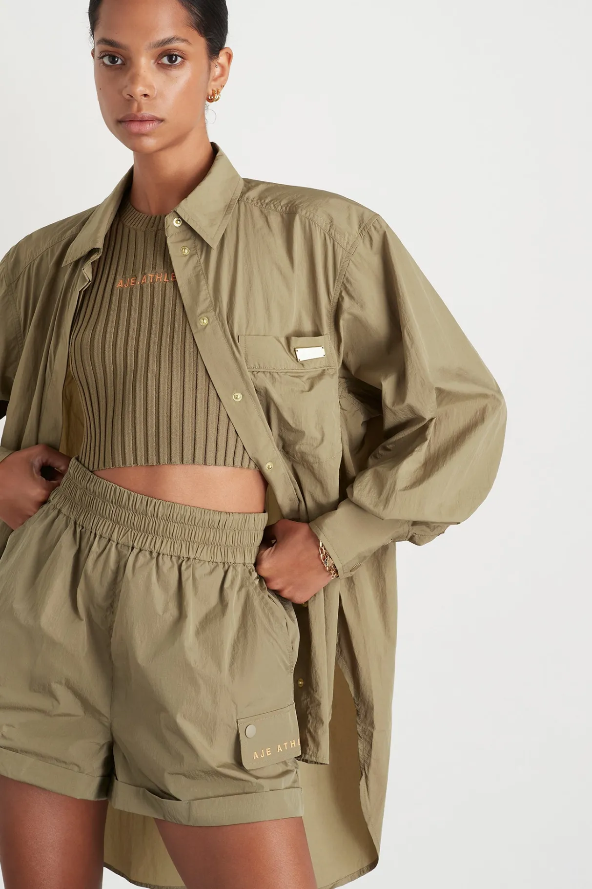 side_split_windbreaker_shirt__0-5.webp Cheap Aje ATHLETICA Side Split Windbreaker Shirt 406 Soft Khaki