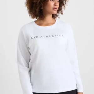 Shop Aje ATHLETICA Signature Logo Long Sleeve T-Shirt 127 White/Herringbone