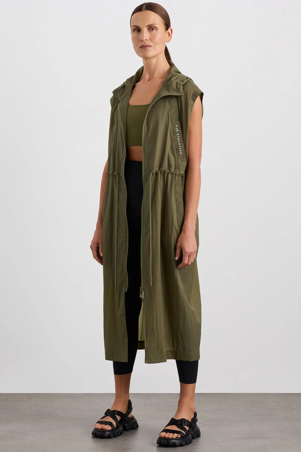 sleeveless_hooded_trench__2.webp Shop Aje ATHLETICA Sleeveless Hooded Trench 783 Deep Khaki
