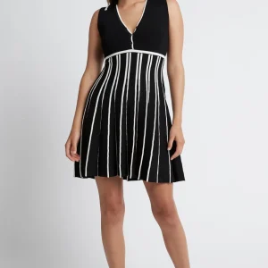 Sale Aje ATHLETICA Sleeveless Pleated Knit Mini Dress 801 Black/White