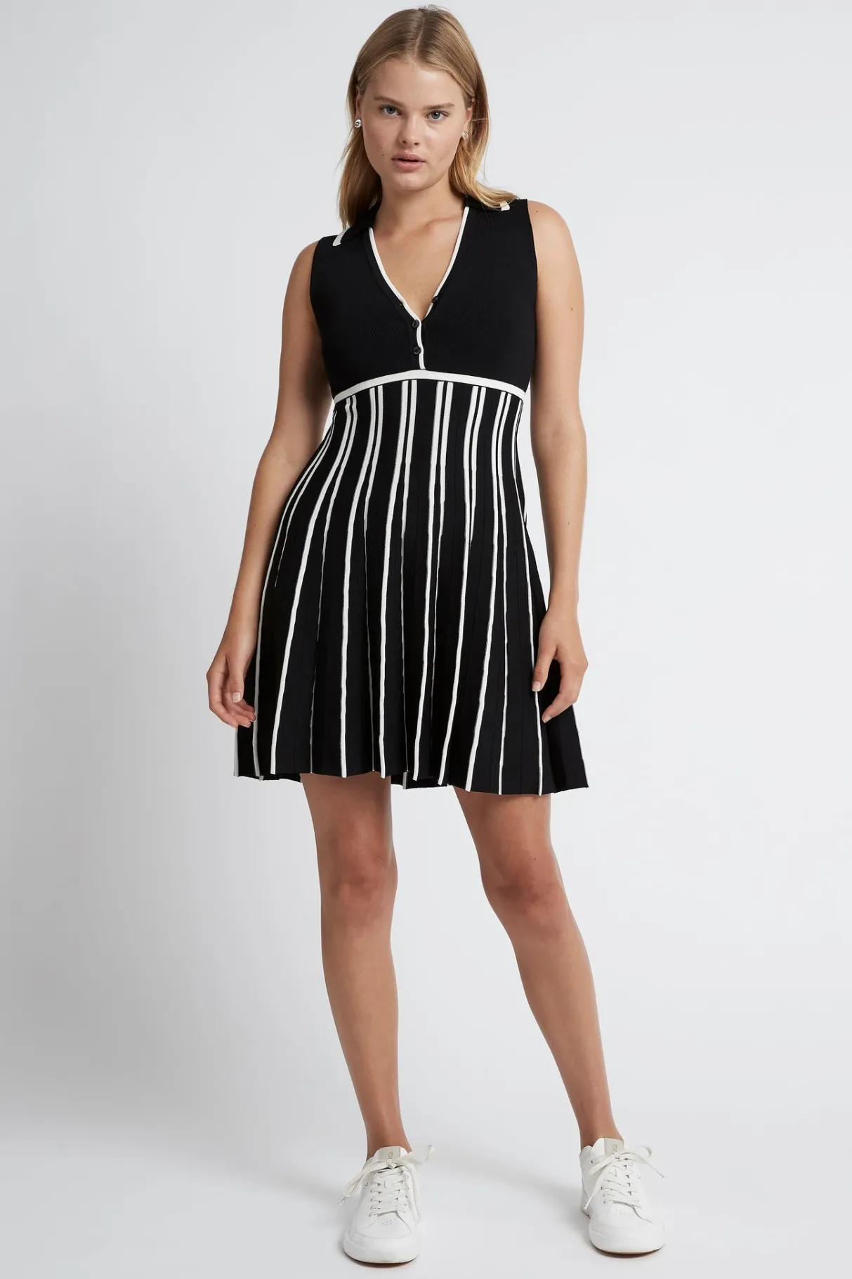 sleeveless_pleated_knit_mini_dress__0.webp Sale Aje ATHLETICA Sleeveless Pleated Knit Mini Dress 801 Black/White