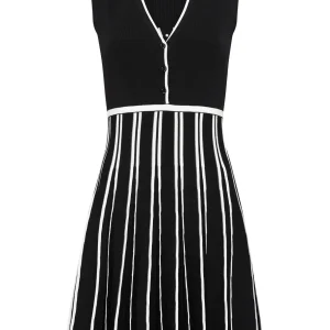 Sale Aje ATHLETICA Sleeveless Pleated Knit Mini Dress 801 Black/White