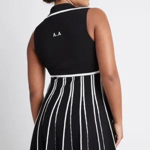 Sale Aje ATHLETICA Sleeveless Pleated Knit Mini Dress 801 Black/White