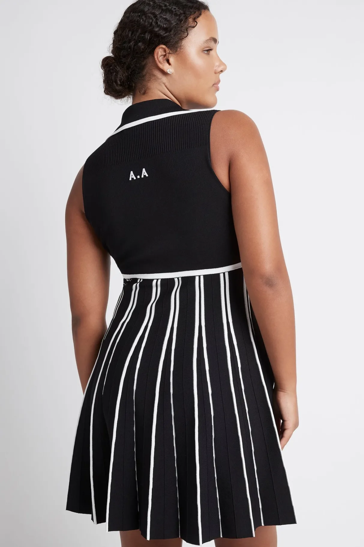 sleeveless_pleated_knit_mini_dress__10.webp Sale Aje ATHLETICA Sleeveless Pleated Knit Mini Dress 801 Black/White