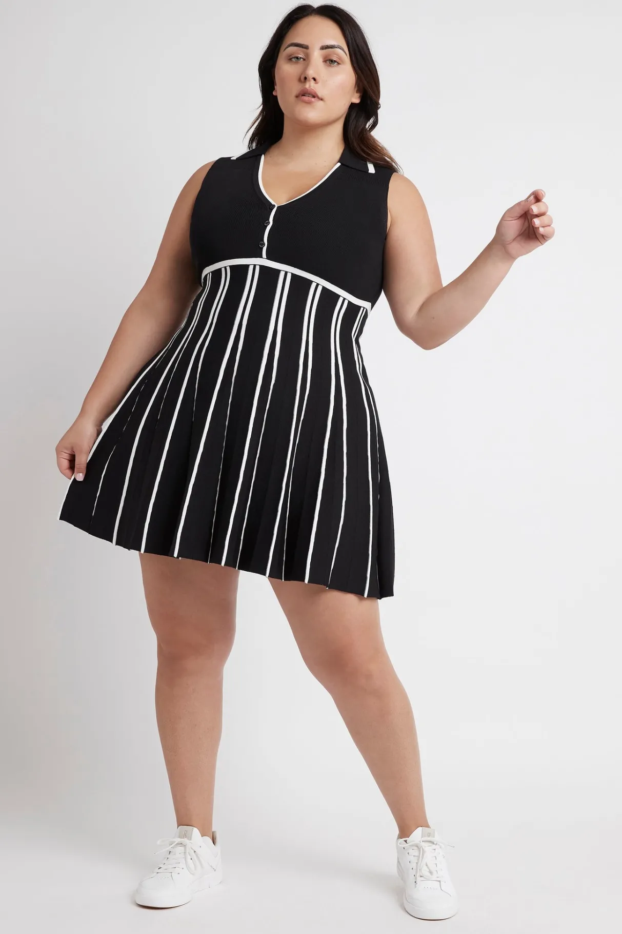 sleeveless_pleated_knit_mini_dress__11.webp Sale Aje ATHLETICA Sleeveless Pleated Knit Mini Dress 801 Black/White