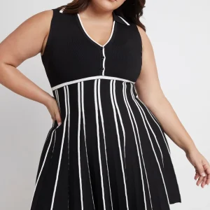 Sale Aje ATHLETICA Sleeveless Pleated Knit Mini Dress 801 Black/White