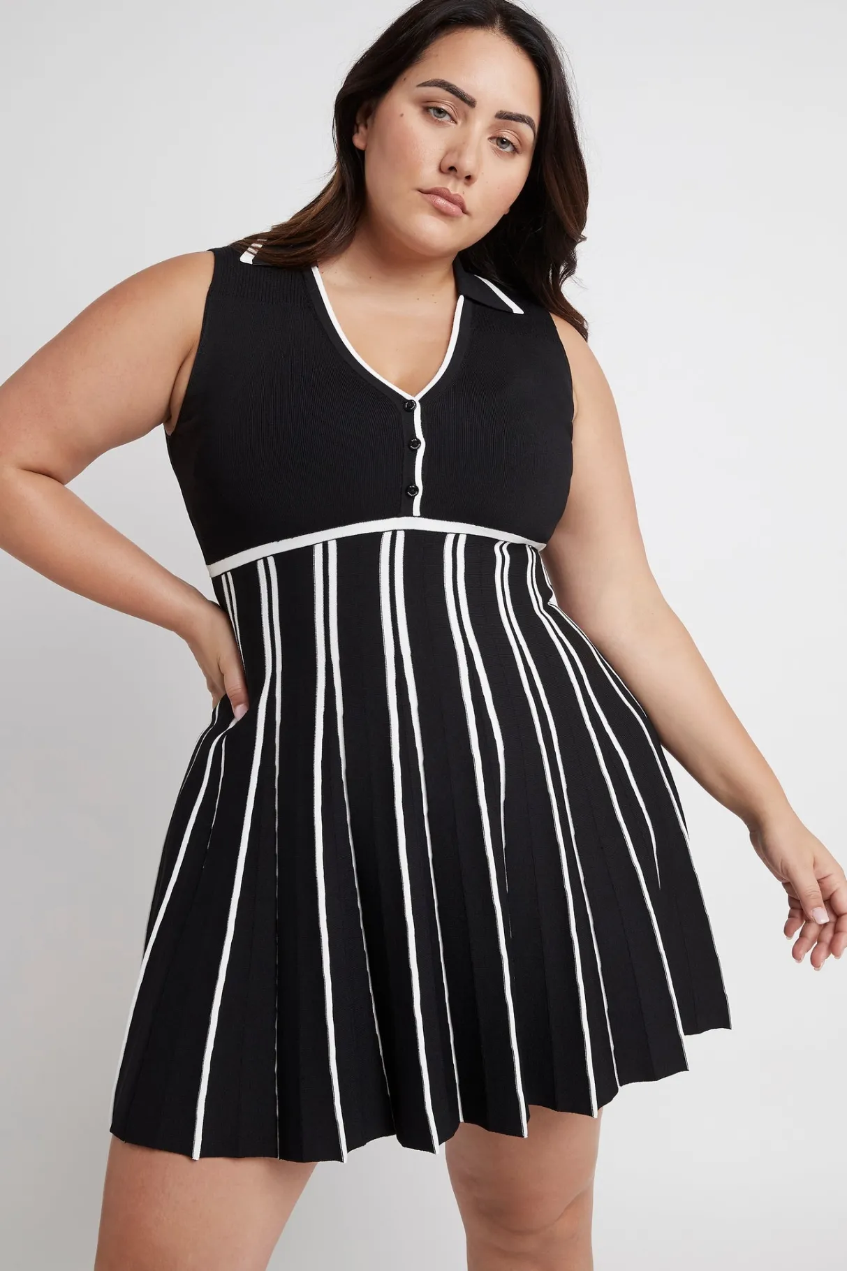 sleeveless_pleated_knit_mini_dress__12.webp Sale Aje ATHLETICA Sleeveless Pleated Knit Mini Dress 801 Black/White