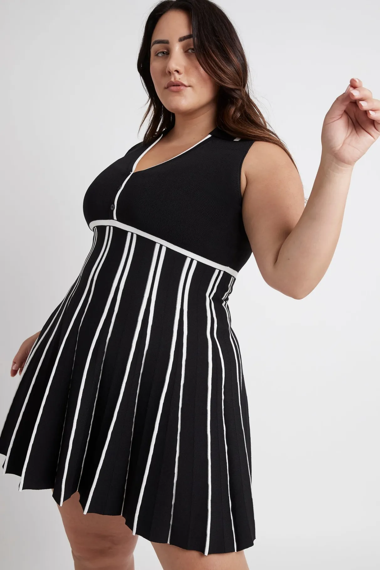 sleeveless_pleated_knit_mini_dress__14.webp Sale Aje ATHLETICA Sleeveless Pleated Knit Mini Dress 801 Black/White