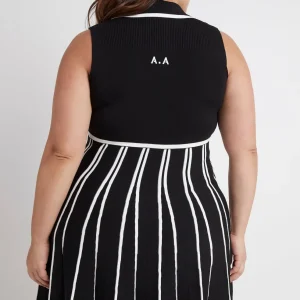Sale Aje ATHLETICA Sleeveless Pleated Knit Mini Dress 801 Black/White