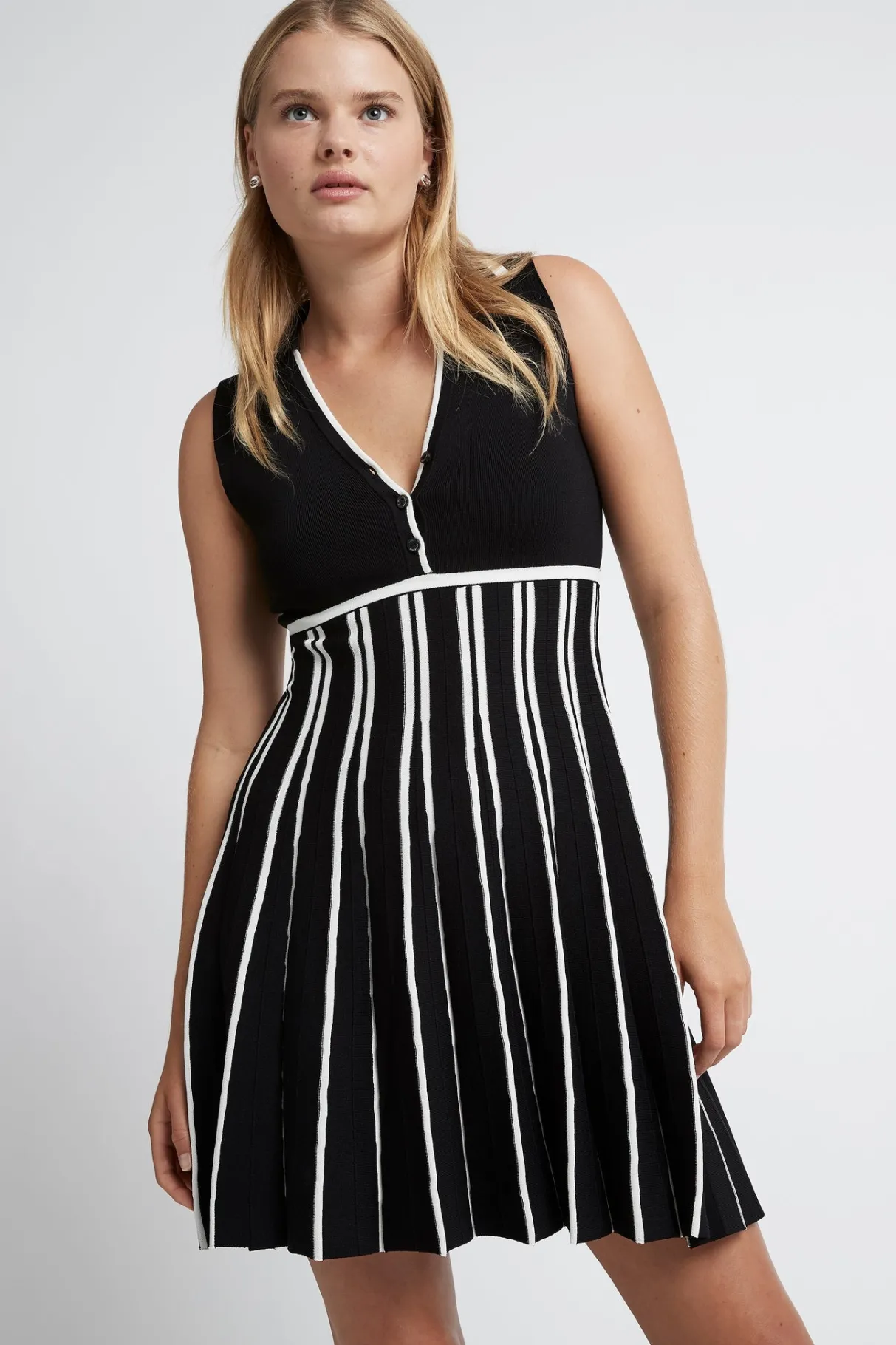 sleeveless_pleated_knit_mini_dress__3.webp Sale Aje ATHLETICA Sleeveless Pleated Knit Mini Dress 801 Black/White