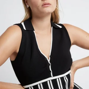 Sale Aje ATHLETICA Sleeveless Pleated Knit Mini Dress 801 Black/White
