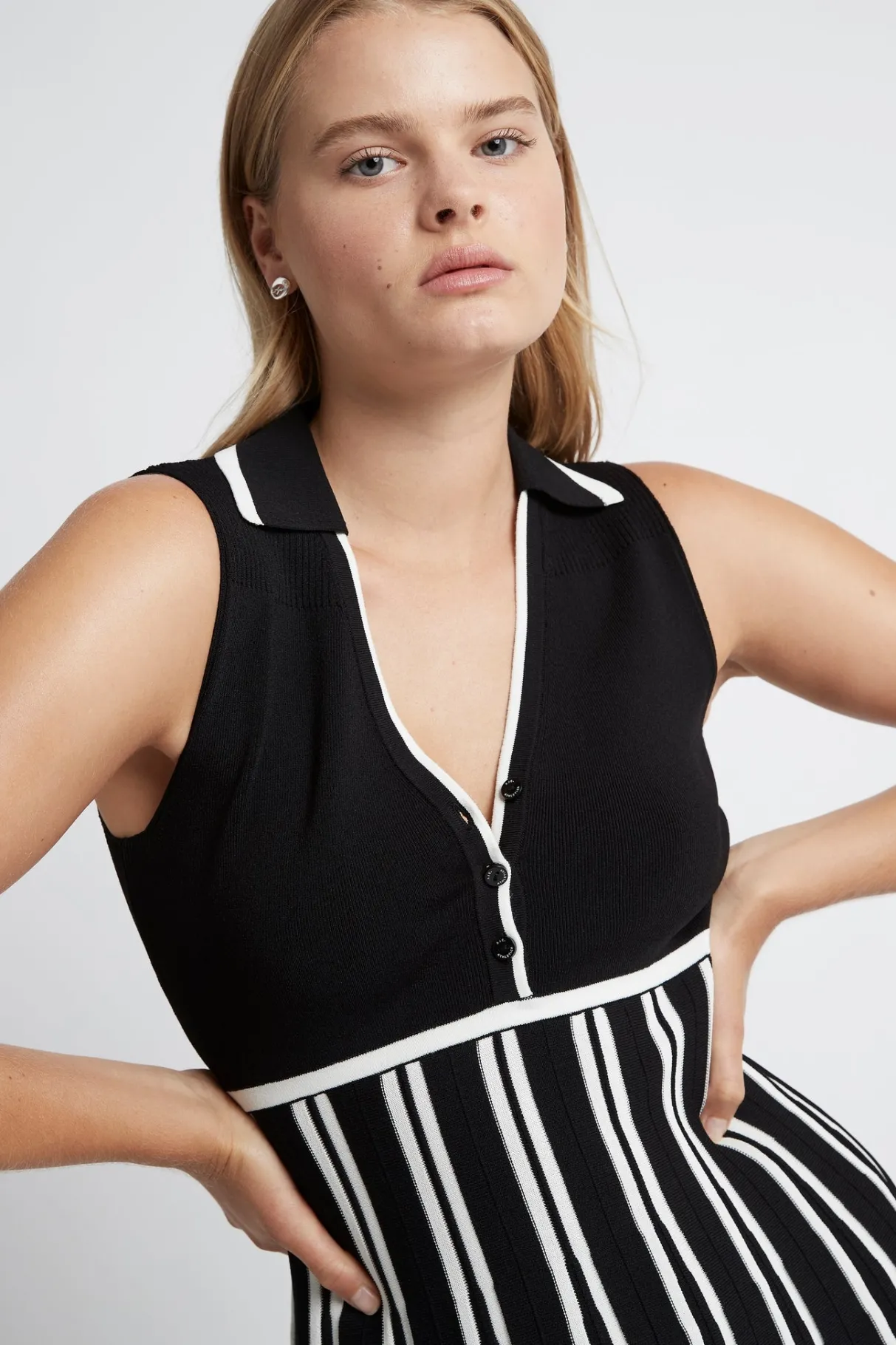 sleeveless_pleated_knit_mini_dress__4.webp Sale Aje ATHLETICA Sleeveless Pleated Knit Mini Dress 801 Black/White