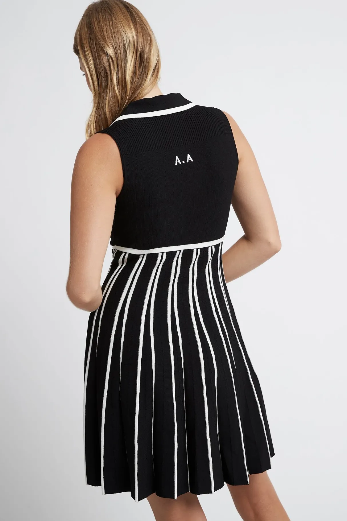 sleeveless_pleated_knit_mini_dress__5.webp Sale Aje ATHLETICA Sleeveless Pleated Knit Mini Dress 801 Black/White