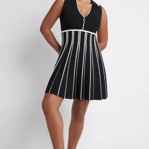Sale Aje ATHLETICA Sleeveless Pleated Knit Mini Dress 801 Black/White