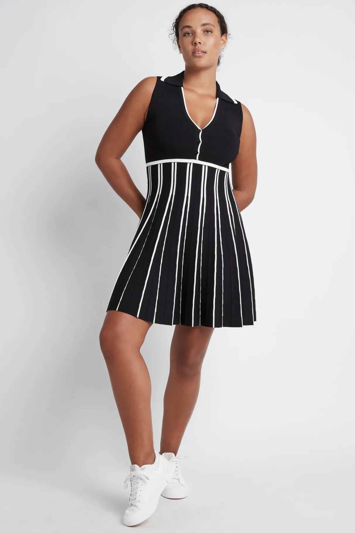 sleeveless_pleated_knit_mini_dress__6.webp Sale Aje ATHLETICA Sleeveless Pleated Knit Mini Dress 801 Black/White